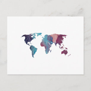Cartão Postal Silhouette do Mapa Mundial Colorido