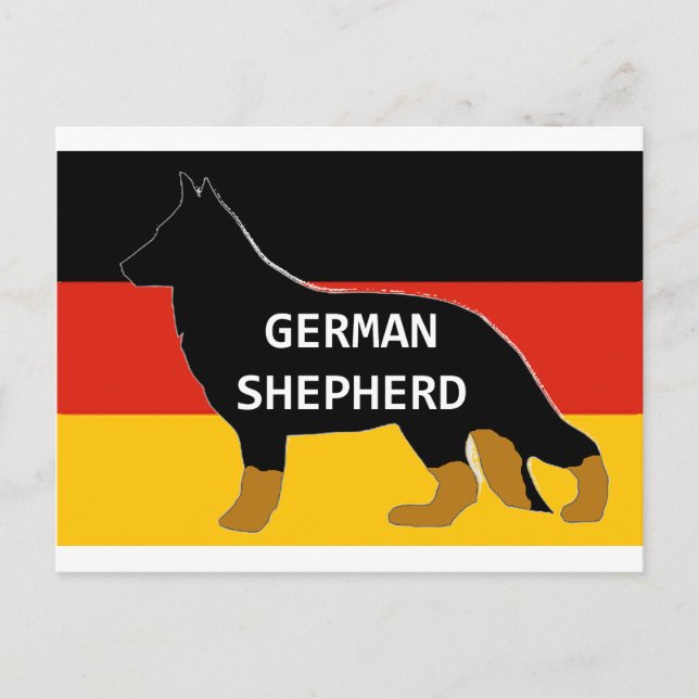 Cartão Postal Silhouette do nome do german shepherd no flag bico (Frente)