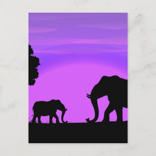 Cartão Postal Silhouette Elephants