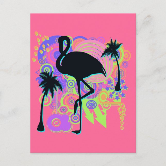 Cartão Postal Silhouette Flamingo Rosa (Frente)