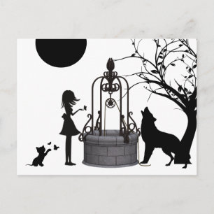 Cartão Postal Silhouette Menina, Luar Floresta Fantasia