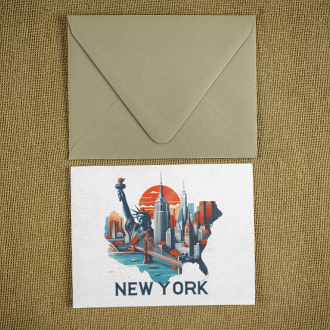 Cartão Postal Silhouette Skyline de Nova York (Retro New York Skyline Silhouette Postcard)