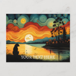 Cartão Postal Silhouette Tiger Sunset Lake