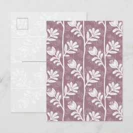 Cartão Postal Silhueta Botânica Rosa Mauve Floral Vintage