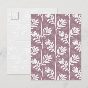 Cartão Postal Silhueta Botânica Rosa Mauve Floral Vintage