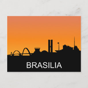 Cartão Postal Silhueta Brasília, pôr do sol de verão, ilustração