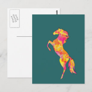Cartão Postal Silhueta Cavalo Colorida Chamas Abstrato Elegante