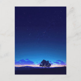Cartão Postal Silhueta da Árvore na Noite Estrelada Serena