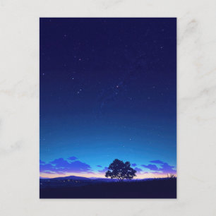 Cartão Postal Silhueta da Árvore na Noite Estrelada Serena