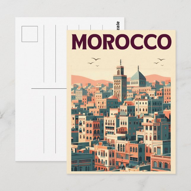 Cartão Postal silhueta da cidade antiga de Marrakesh com present (Frente/Verso)