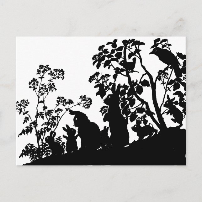 Cartão Postal Silhueta da Família de Coelhos Cena da Natureza Vi (Frente)