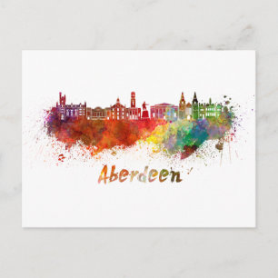 Cartão Postal silhueta de Aberdeen em aquarela