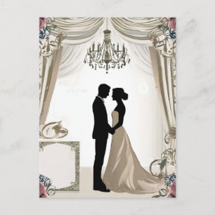 Cartão Postal 💍 Silhueta de Casal Romântico com Moldura Floral
