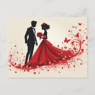 Cartão Postal Silhueta de Casamento Vermelho Romântico da Noiva 