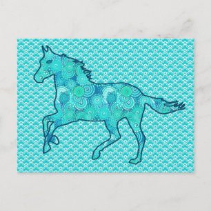 Cartão Postal Silhueta de Cavalo Corrente, Turquesa e Aqua