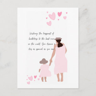 Cartão Postal Silhueta de Coração Rosa de Mãe e Filha