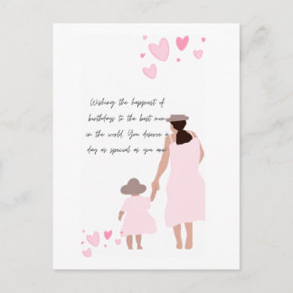 Cartão Postal Silhueta de Coração Rosa de Mãe e Filha