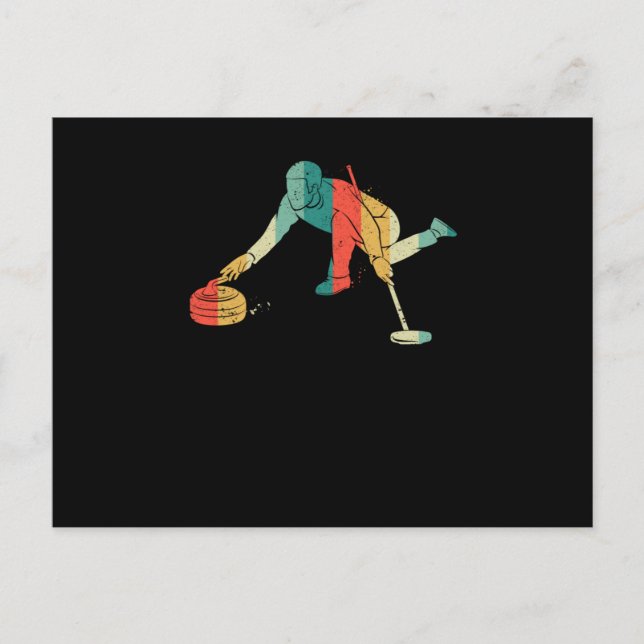 Cartão Postal Silhueta de Curling Patinadores Deslizando no Gelo (Frente)