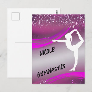 Cartão Postal Silhueta de Ginasta Magenta Personalizada