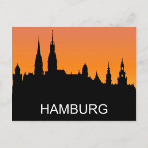 Cartão Postal Silhueta de Hamburgo, pôr do sol de verão, ilust