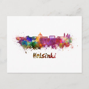 Cartão Postal silhueta de Helsinque em aquarela