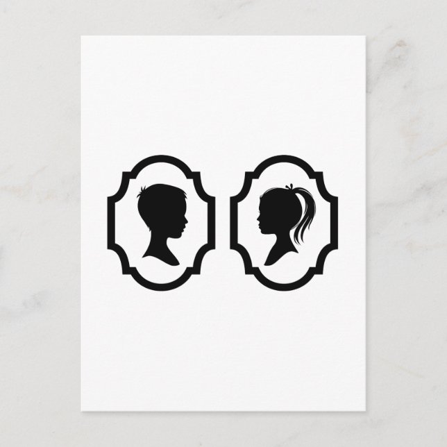 Cartão Postal silhueta de menino e menina na imagem (Frente)