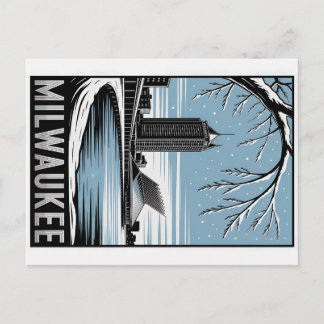 Cartão Postal Silhueta de Milwaukee Preto e Branco Xilogravura I