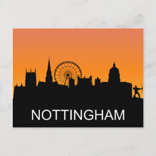 Cartão Postal Silhueta de Nottingham, pôr do sol de verão, ilust