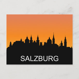 Cartão Postal Silhueta de Salzburgo, ilustração do pôr do sol de