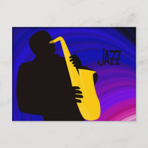 Cartão Postal Silhueta de um jogador de jazz, azul e roxo