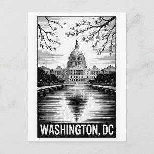 Cartão Postal Silhueta de Washington DC em Preto e Branco em Xil