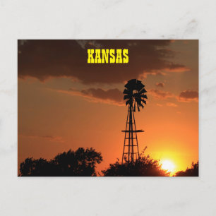 Cartão Postal Silhueta do Moinho de Vento no Kansas ao Pôr do So