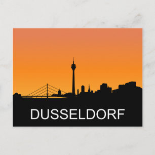 Cartão Postal Silhueta Dusseldorf, ilustração do pôr do sol de v