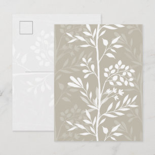 Cartão Postal Silhueta Floral Graciosa Neutra Bege Minimalista