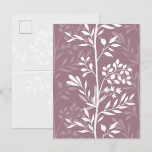 Cartão Postal Silhueta Floral Graciosa Rosa Malva Minimal