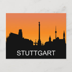 Cartão Postal Silhueta Stuttgart, pôr do sol de verão, ilustra