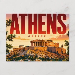 Cartão Postal 🏛 Silhueta Urbana Moderna de Atenas Estilo 🏛
