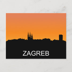 Cartão Postal Silhueta Zagreb, ilustração do pôr do sol de verão