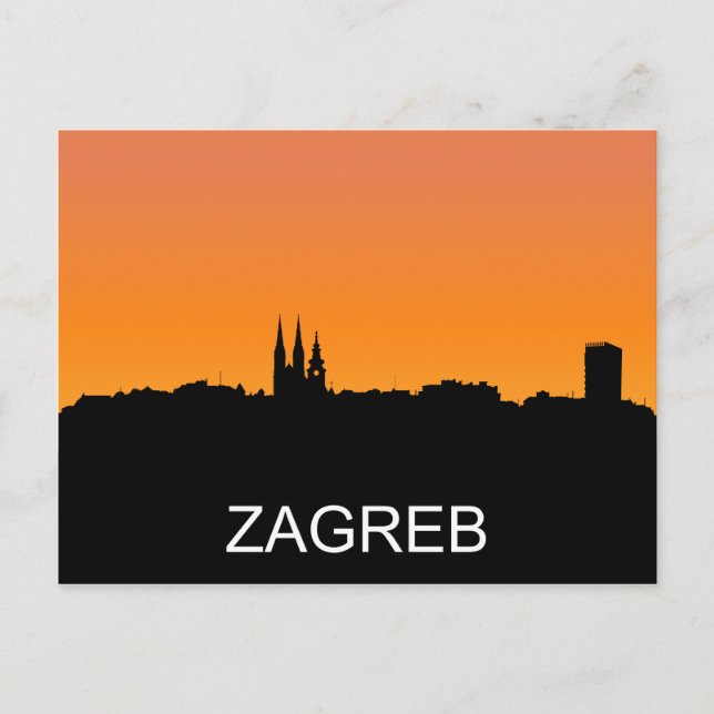 Cartão Postal Silhueta Zagreb, ilustração do pôr do sol de verão (Frente)
