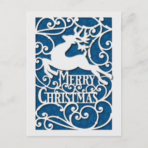Cartão Postal Silhuetas de Rena de Natal Feliz Floco de Neve