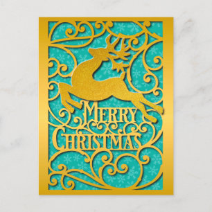 Cartão Postal Silhuetas de Rena de Natal Feliz Floco de Neve