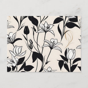 Cartão Postal Silhuetas Florais Elegantes Brancas e Pretas