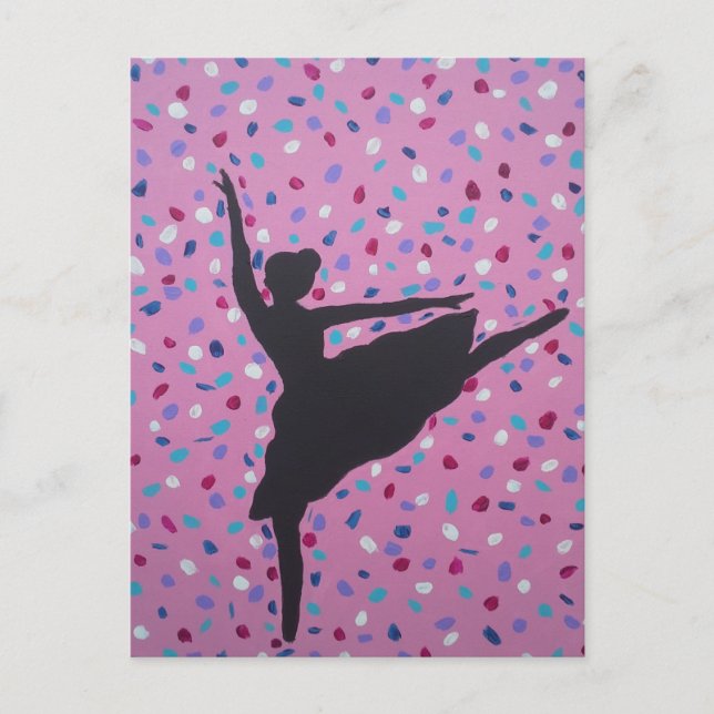 Cartão Postal Silhuette de balé rosa (Frente)