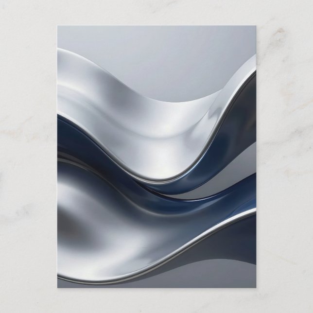 Cartão Postal Silver And Navy Fluid Waves Abstract Modern Design (Frente)