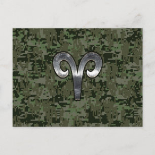 Cartão Postal Silver Aries Zodiac - Símbolo Verde Digital Camo