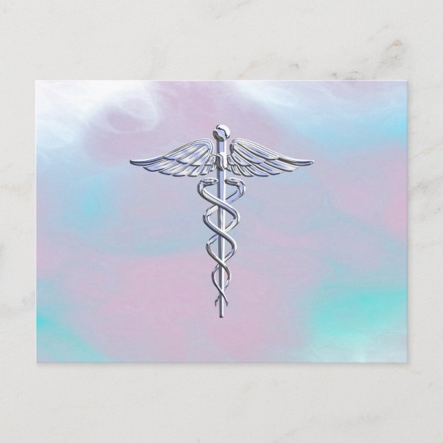 Cartão Postal Silver Caduceus - Símbolo Médico Mãe Pérola (Frente)