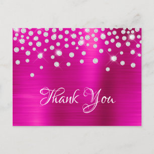Cartão Postal Silver Diamond Confetti Foil Satélite Rosa Quente