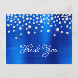 Cartão Postal Silver Diamond Confetti Royal Blue Satin Foil