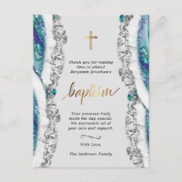 Cartão Postal Silver e Blue Mineral Stone Baptism Obrigado