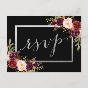 Cartão Postal Silver Foil Burgundy Negra Floral RSVP